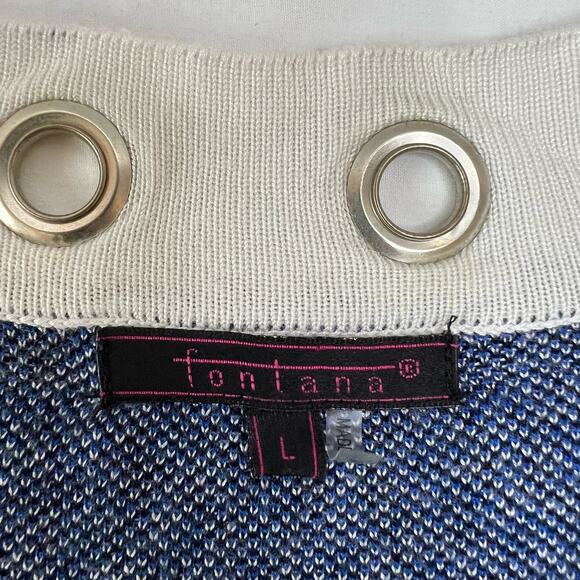 Fontana Geometric Sweater Dress Tunic Silver Eyelet Ring Fitted Size L Office - Picture 4 of 9